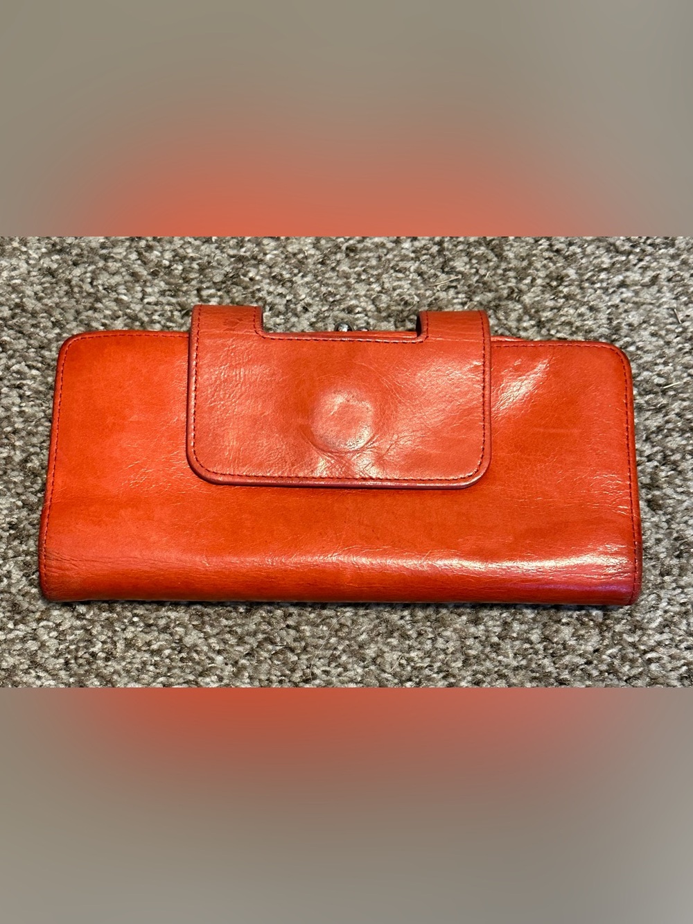 Vtg Hobo Int’l Lauren Wristlet Wallet Orange Leather Geometric Pattern Inside
